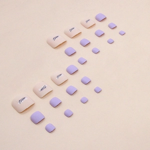 Matte taro purple and beige press-on toenails with love letter design for women