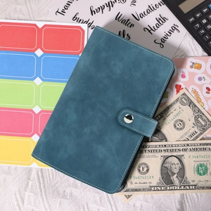 Peacock blue PU leather A6 budget binder set with zipper envelopes and budget stickers