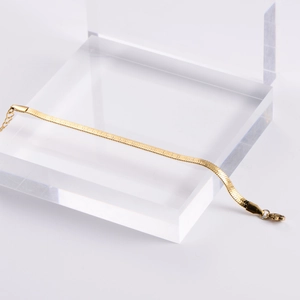 Minimalist 18k gold plated 4mm flat snake chain bracelet for women with lobster clasp