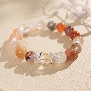 Detailed macro of multi-color crystal beads bracelet with silver hollow spacers