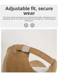 Detail of adjustable metal buckle and corduroy fabric texture on baseball cap