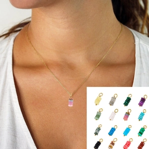 Bohemian style necklace with multi-colored stacked natural stone ice cream pendants