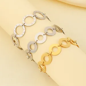 Hollow Round Interlocking Link Bracelet Stainless Steel Minimalist Geometric Trendy Hand Jewelry For Women