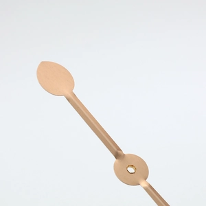 Elegant rose gold metal leaf-shaped watch hands with brushed texture and mounting hole