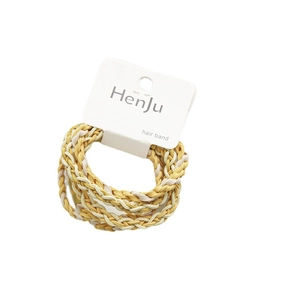 Candy colored braided hair ties set in yellow and beige on white display card