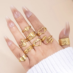 Stainless Steel Adjustable Open Rings Gold Plated Heart Snake Evil Eye Star Geometric Fashion Jewelry For Women