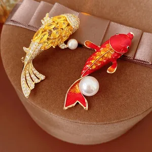 Exquisite New Chinese style koi fish brooches set with pearls and crystals