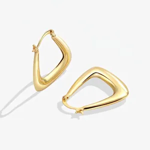 Polished Copper U Shaped Hoop Earrings Minimalist Geometric Triangle Hollow Smooth Ear Buckles For Women