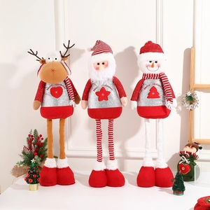 Christmas Retractable Standing Doll Santa Snowman Reindeer Sequin Plush Fabric Desktop Ornament Holiday Decoration