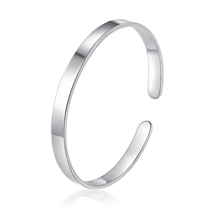 Minimalist silver C-shape open bangle in polished stainless steel for customization