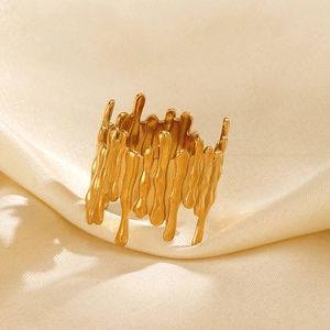 Irregular liquid metal gold open ring for women with melting lava style aesthetic