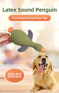 Green latex squeaky penguin toy for dogs made of safe odorless material for chewing