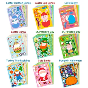 6-pack multi-holiday DIY puzzle sticker sheets for kids featuring Easter bunny and Santa