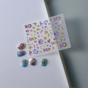 5D embossed princess castle nail stickers with unicorn and star patterns for DIY nail art