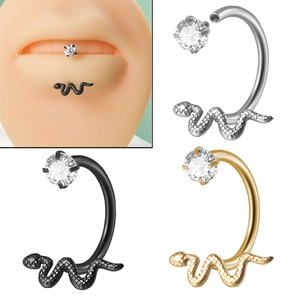 Snake Lip Ring Stainless Steel Cubic Zirconia Horseshoe Labret Stud Internal Thread Punk Body Piercing Jewelry