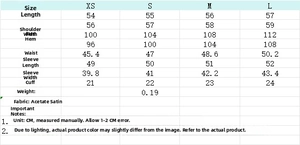 Guide des tailles détaillé et spécifications matières pour cette blouse satin