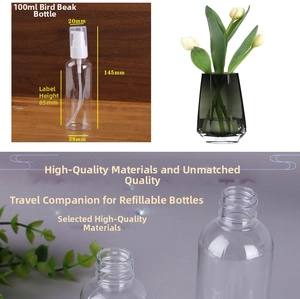 Detailed size specifications of 100ml PET pump bottle with nozzle and protective cap