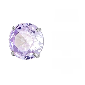 Close-up of a faceted purple gemstone with silver four-claw setting for labret or nose stud