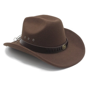 Chapeau de cowboy western en laine marron foncé avec emblème de taureau en laiton