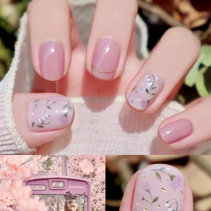 Vintage Floral Press On Nails Sweet Purple Small Flower Short Length Shimmer Artificial Nails For Women Daily Manicure