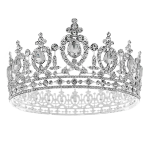 Luxurious silver baroque crown with iridescent AB crystals for bridal parties and proms
