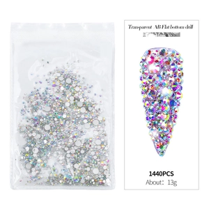 Flatback AB crystal rhinestones for nail art, 1440pcs mixed sizes in bulk packaging