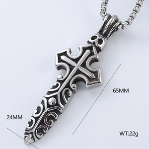 Détail du pendentif épée gothique en argent montrant les dimensions 65x24mm et le poids