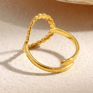18K gold plated stainless steel open ring featuring a beaded heart-shaped cutout design