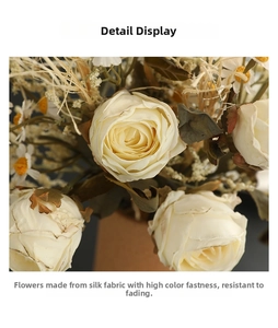 Close-up of cream artificial rose with burnt edges silk fabric detail and high color fastness