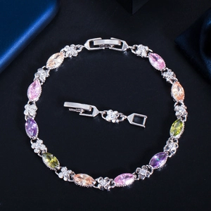 Farbenfrohes Edelsteinarmband mit Marquise-Schliff und Zirkonia in Silberoptik