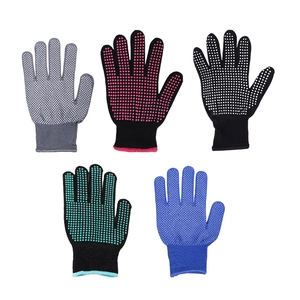 Five pairs of non-slip heat resistant silicone beaded hair styling gloves in various colors