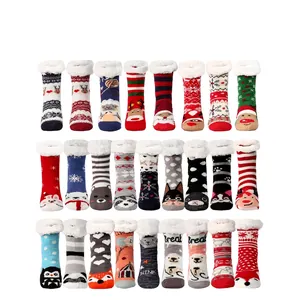 Fleece Lined Slipper Socks Non Slip Thick Knit Warm House Floor Socks Christmas Cartoon Animal Patterns For Women