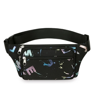 Fashion Women Belt Bag Oxford Cloth Multi Pockets Waist Pack Streetwear Splash Letter Print Adjustable Strap Fanny Pack