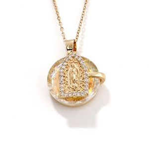 Exquisite gold necklace with round Virgin Mary pendant and shimmering zircon accents