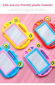 Detailed view of four colorful magnetic drawing boards with alphabets and abacus