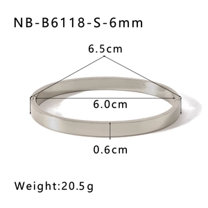 Polished stainless steel bangle with dimensions 6cm inner diameter and 6mm width