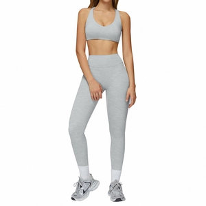 Charcoal grey brushed yoga set with racerback sports bra and high waist leggings