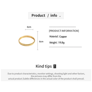 Detail view of 18k gold plated bangle showing dimensions, weight, and material specifications