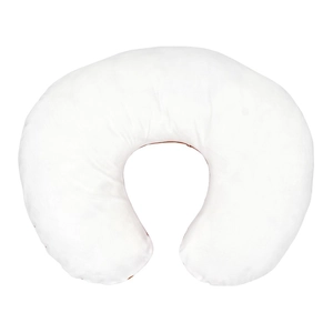 Close-up of the white U-shaped nursing pillow core with smooth cotton-blend fabric texture