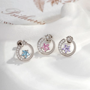 Star Halo Ear Cartilage Stud Piercing Earring Stainless Steel Copper Cubic Zirconia Vintage Style Jewelry For Women