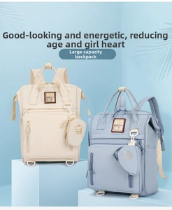 Waterproof nylon backpack with multiple compartments and a cute cupcake charm accessory