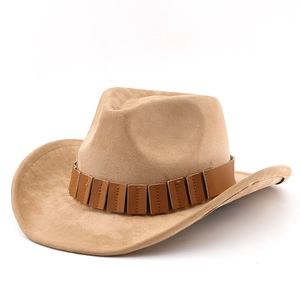 Klassischer Western Cowboyhut aus künstlichem Wildleder in Camel mit Lederband-Dekor