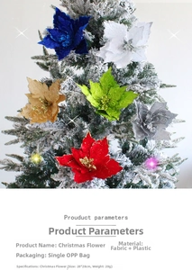 Close-up of 28x28cm colorful glitter velvet Christmas flowers for tree decoration