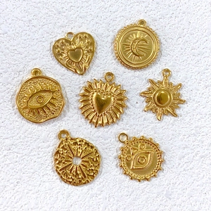 Stainless Steel Charms Pendants DIY Jewelry Making Gold Plated Heart Evil Eye Sun Moon Star Retro Punk Bohemian Style