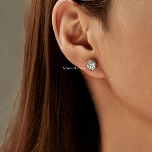 Single 2ct Moissanite stud earring in S925 silver with a 6.5mm bezel-set round diamond cut