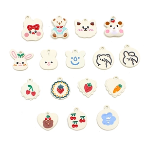 Cute white rabbit and strawberry DIY alloy charms set for hair accessories and keychains