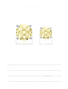 Detail view of 925 sterling silver stud earrings with octagon cut yellow stones in 8mm and 6mm
