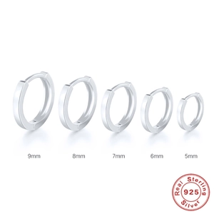 Classic 925 sterling silver hoop earrings set in 5mm to 9mm sizes for a minimalist style