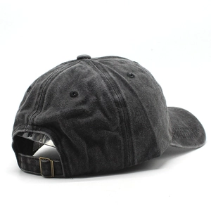 Casquette de baseball en coton noir délavé vintage avec boucle métallique réglable au dos
