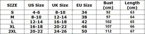 Detailed size chart for women's floral tank top with chain straps from S to 2XL